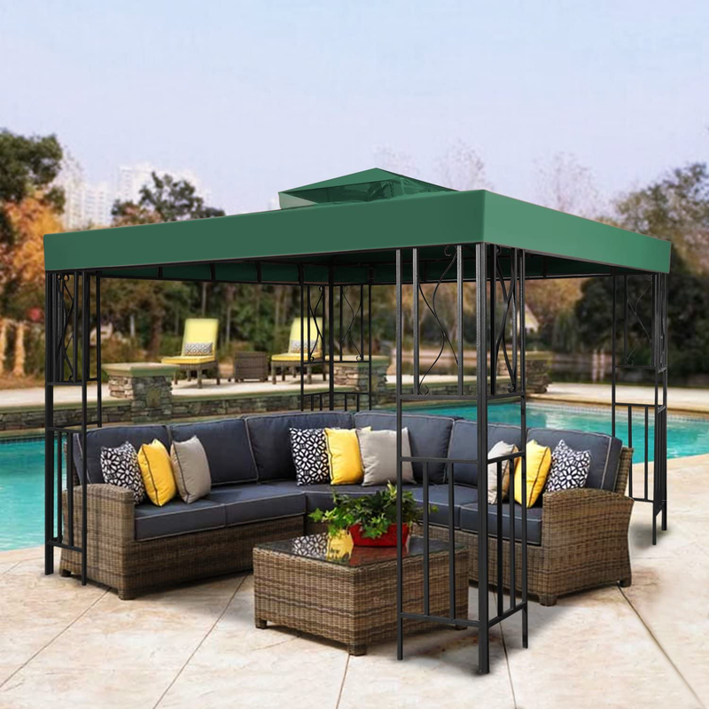 Flexzion 12'x12' Gazebo Replacement Canopy Top Cover (Green) - Dual Tier with Plain Edge Polyester UV30 Water Resistant for Outdoor Garden Patio Pavilion Sun Shade
