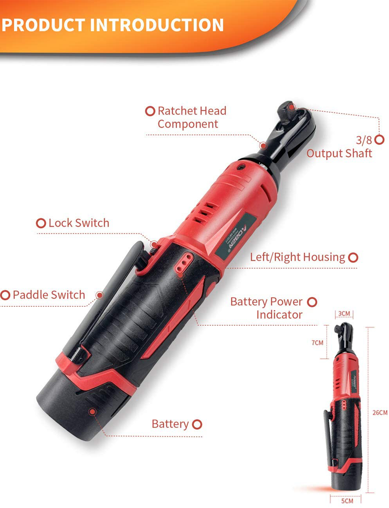 Cordless Electric Ratchet Wrench Set, AOBEN 3/8" 12V Power Ratchet Tool Kit With 2 Packs 2000mAh Lithium-Ion Battery And Charger Hardware > Tools > Multifunction Power Tools AOBEN   