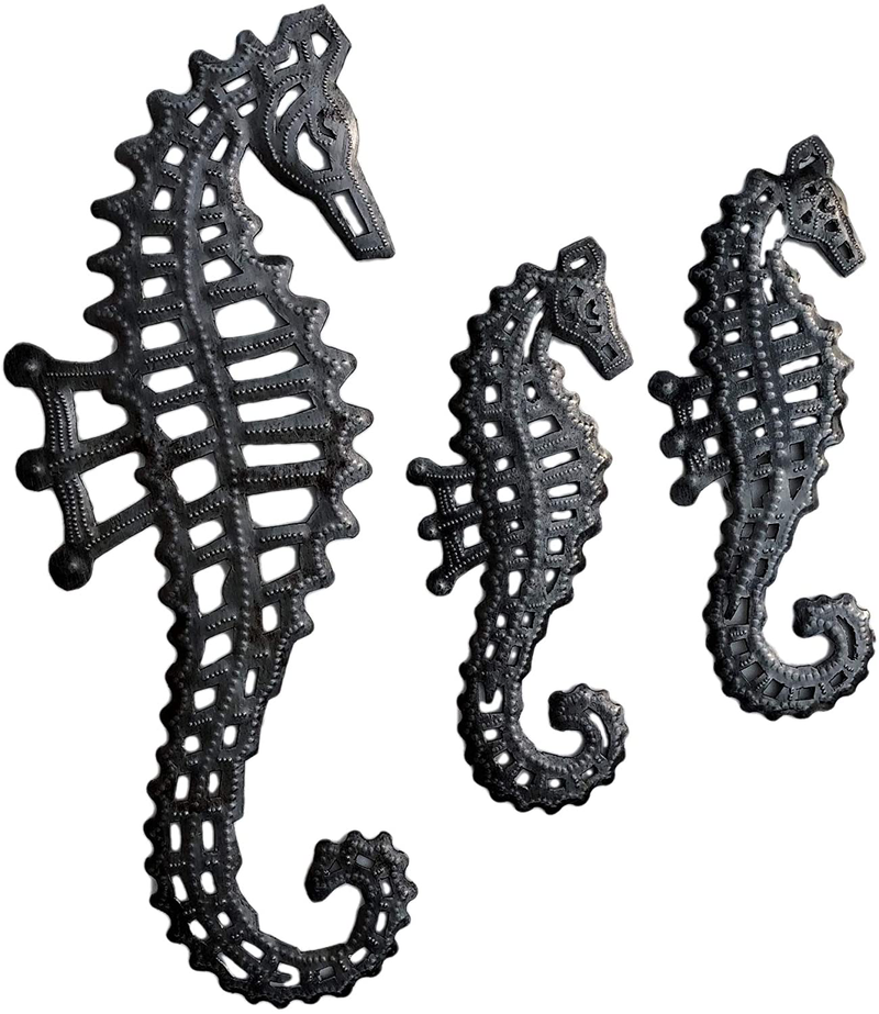 Sea Life Wall Decorations, Handmade, Sea Horse Family, Set of 3, Silver Bronze, Haitian 13 In. x 5 In, 8 In. x 3 In. (Seahorse Decor) Home & Garden > Decor > Artwork > Sculptures & Statues It's Cactus Seahorse Decor  
