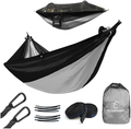 Hitorhike Camping Hammock with Mosquito Net Nylon Tree Straps Detachable Aluminum Poles and Steel Carabiners, 2 in 1 Design for Backpacking, Camping, Travel, Beach, Backyard Sporting Goods > Outdoor Recreation > Camping & Hiking > Mosquito Nets & Insect Screens HITORHIKE Black With Gray  