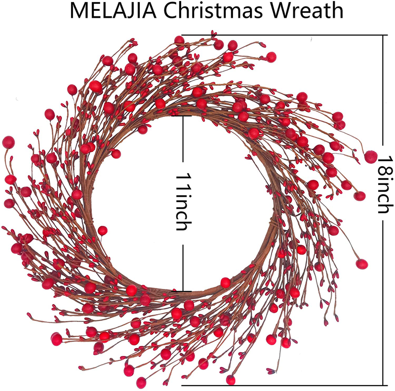 MELAJIA Artificial Christmas Wreath 18 Inch Red Berry Wreaths Front Door Winter Pip Berries Garland for outside Indoor Home Farmhouse Decoration
