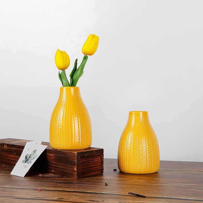 Flower Vase Set of 3, Decorative Ceramic Vase for Decor Home Living Room Office Parties Wedding, Yellow Home & Garden > Decor > Vases Pumxi   