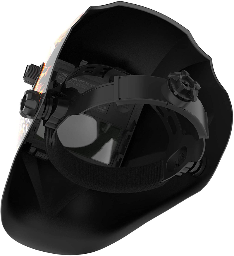 TOOLIOM True Color Welding Helmet Auto Darkening Welding Mask with Shade Range 9-13 Solar Powered Weld Hood Flaming Skull Style for TIG MIG ARC