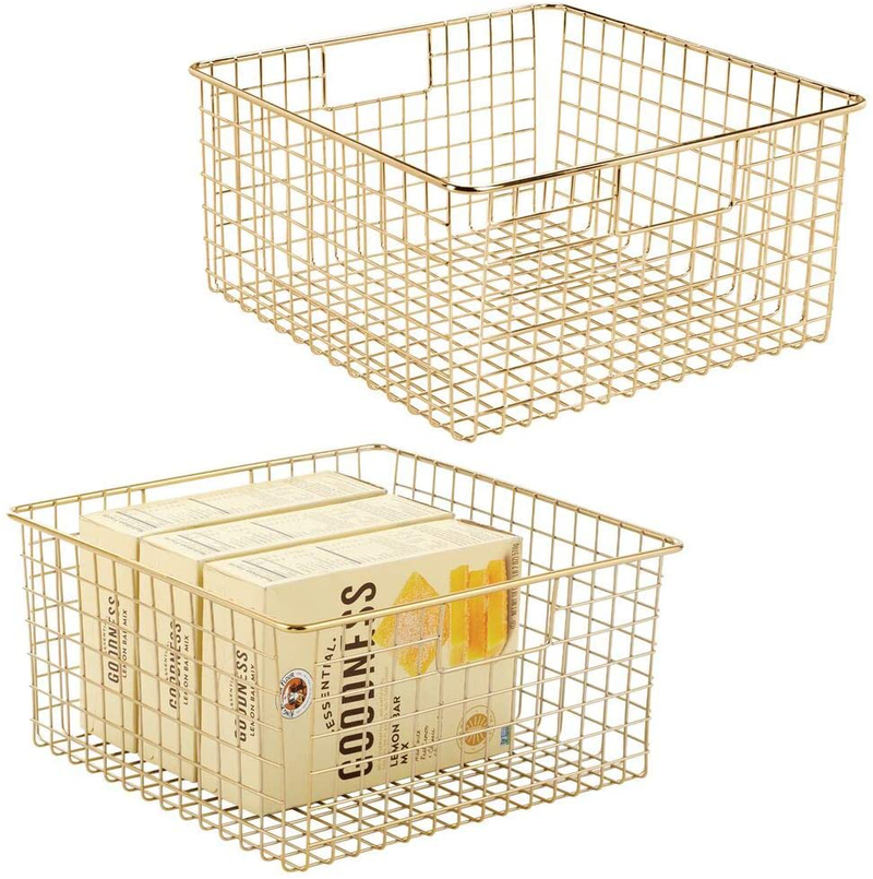 mDesign Farmhouse Decor Metal Wire Food Storage Organizer, Bin Basket with Handles for Kitchen Cabinets, Pantry, Bathroom, Laundry Room, Closets, Garage - 12" x 9" x 8" - 2 Pack - Bronze