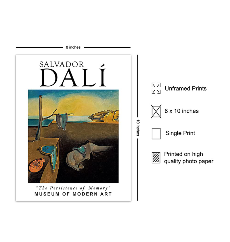 Salvador Dali Clock Wall Art & Decor - Gallery Wall Art - Salvador Dali Prints - Surrealism Wall Art - Museum Poster - the Persistence of Memory - Aesthetic Room Decor