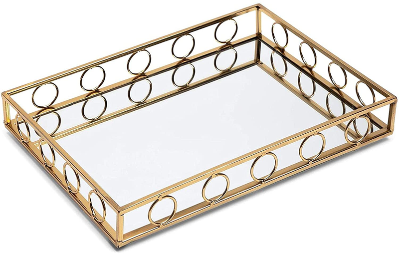 Juvale Gold Metal Mirror Tray (15 x 11 x 2 Inches)