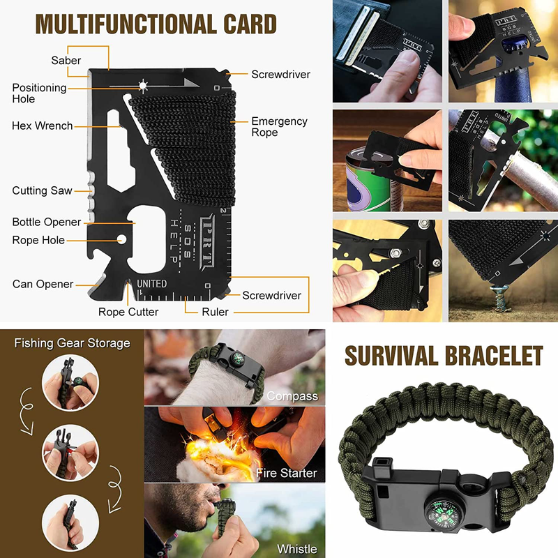 Gifts for Men Dad Husband Christmas Fathers Day, Survival Kit Tools 14 in 1 Camping Accessories Gear, EDC Survival Gear and Equipment for Hiking, Stocking Stuffers Birthday Gifts for Him Boyfriend