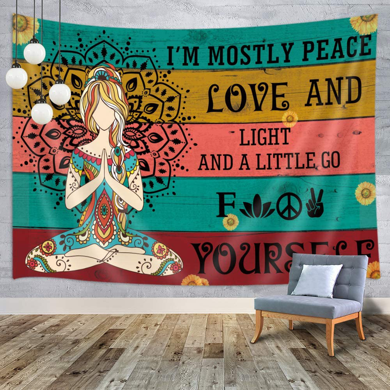 MERCHR Yoga Tapestry, Mandala Tapestry Wall Hanging with Yoga Meditation Quotes, Colorful Bohemian Psychedelic Wall Art Small Boho Tapestry for Bedroom Living Room Dorm Home Decor 60X40 Inches Home & Garden > Decor > Artwork > Decorative Tapestries MERCHR 60"W X 40"H  