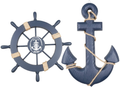 Meching 2 Pack 11" Nautical Beach Wooden Ship Wheel and 13" Wood Anchor with Rope Nautical Boat Steering Rudder Wall Decor Door Hanging Ornament Beach Theme Home Decoration(Dark Blue) Home & Garden > Decor > Artwork > Sculptures & Statues Meching Dark Blue  