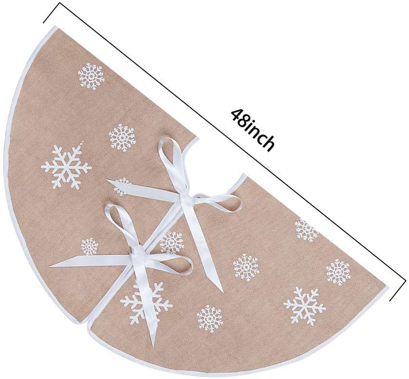MACTING Countryside Burlap Tree Skirt Christmas 30 Inch White Snowflake Printed Xmas New Year Holiday Decorations Indoor Outdoor Home & Garden > Decor > Seasonal & Holiday Decorations > Christmas Tree Skirts MACTING   
