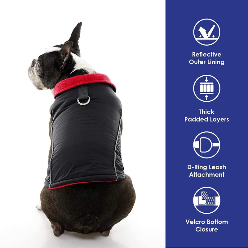 Gooby Sports Vest Dog Jacket - Reflective Dog Vest with D Ring Leash - Warm Fleece Lined Small Dog Sweater, Hook and Loop Closure - Dog Clothes for Small Dogs Boy or Girl for Indoor and Outdoor Use