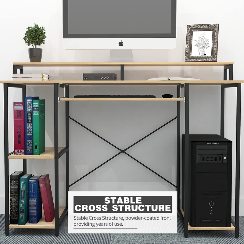 TOPSKY Computer Desk with Storage Shelves/23.2” Keyboard Tray/Monitor Stand Study Table for Home Office(46.5inch, Natural)