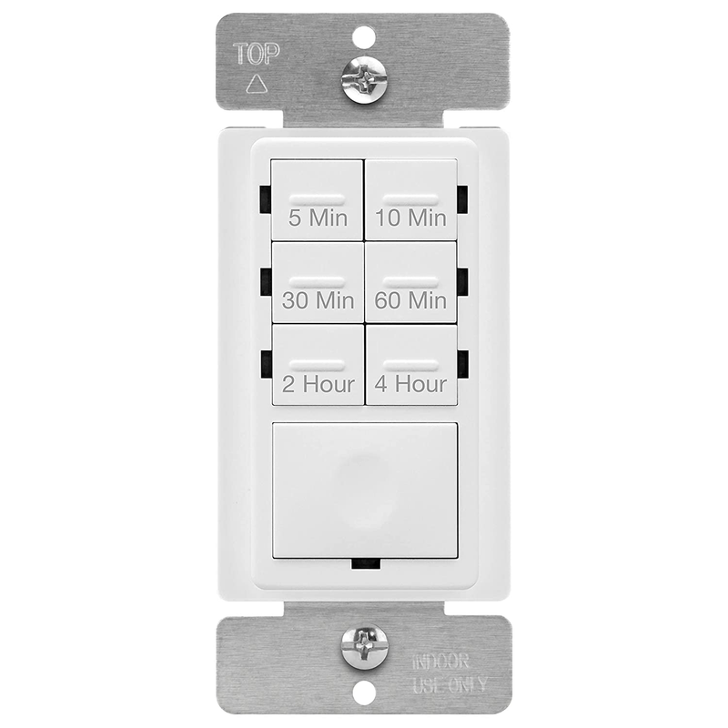ENERLITES Countdown Timer Switch, Fan Switch Timer, Wall Light Timer Switch, Bathroom Timer Switch, 5 min – 4 hours, Night Light LED Indicator, Neutral Wire Required, UL Listed, HET06-4H-W, White
