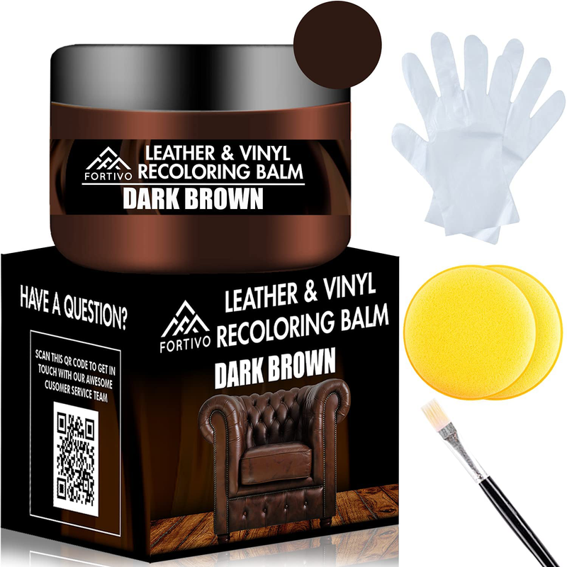 Dark Brown Leather Recoloring Balm - Leather Repair Kits for Couches - Leather Restorer for Couches Brown Car Seat, Boots - Cream Leather Repair for Upholstery - Refurbishing Dark Brown Leather Dye  ‎FORTIVO Default Title  