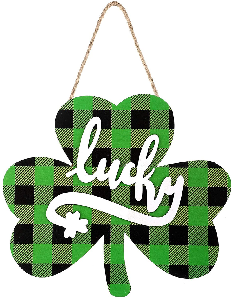 St Patrick'S Day Hanging Sign Shamrock Printed Wooden Decor Happy St Patrick'S Decor Irish Spring Holiday Home Window Wall Farmhouse Indoor Outdoor Decor (Green, Gray and Black) Arts & Entertainment > Party & Celebration > Party Supplies Hicarer Green, Gray and Black  