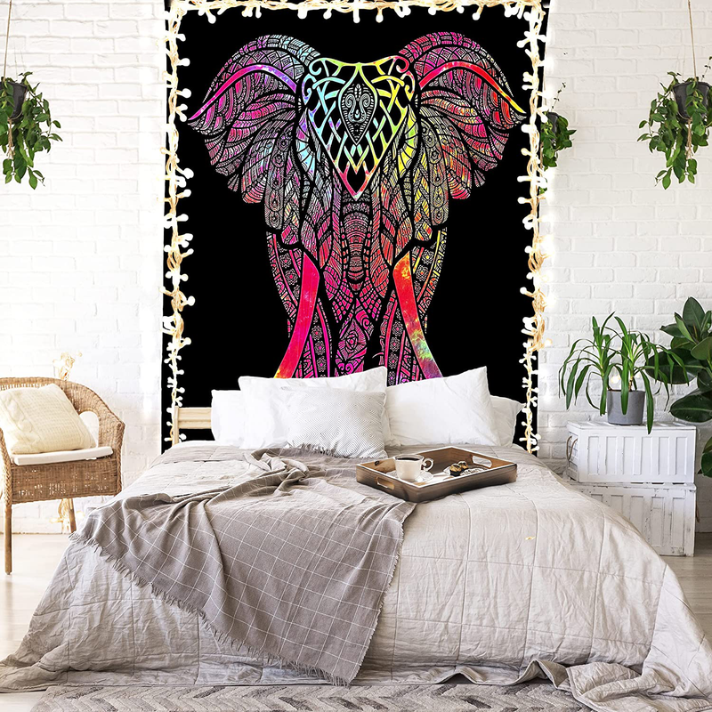 FabQual Tapestry Indie Tapestry Hippie Spiritual Tapestry Colorful Cute Purple Rainbow Cool Tapestry Hippy Cheap Tie Dye Tapestry Wall Hanging Poster (30x40 in) Home & Garden > Decor > Artwork > Decorative Tapestries FABQUAL Multicolor Elephant Twin (54x72 in) 