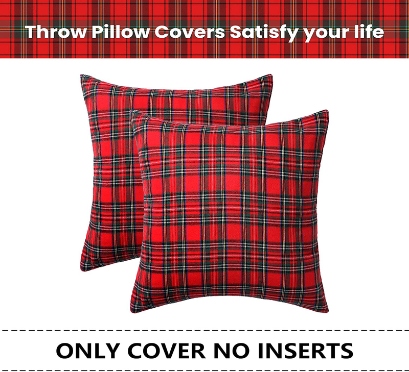 Throw Pillow Covers - 2 Pack Scottish Tartan Plaid Throw Pillow Covers Cushion Covers for for Christmas Home Farmhouse Decor Sofa Couch 18X18 Inch, Red and Green Home & Garden > Decor > Chair & Sofa Cushions Tersus   