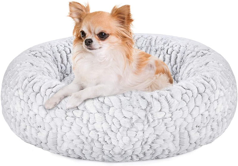 Lorfancy Calming Donut Dog Bed round Fluffy Plush Durable Washable Cuddler Anxiety Warm Dog Beds Mats for Large Medium Small Pet Dogs Cats  Lorfancy   