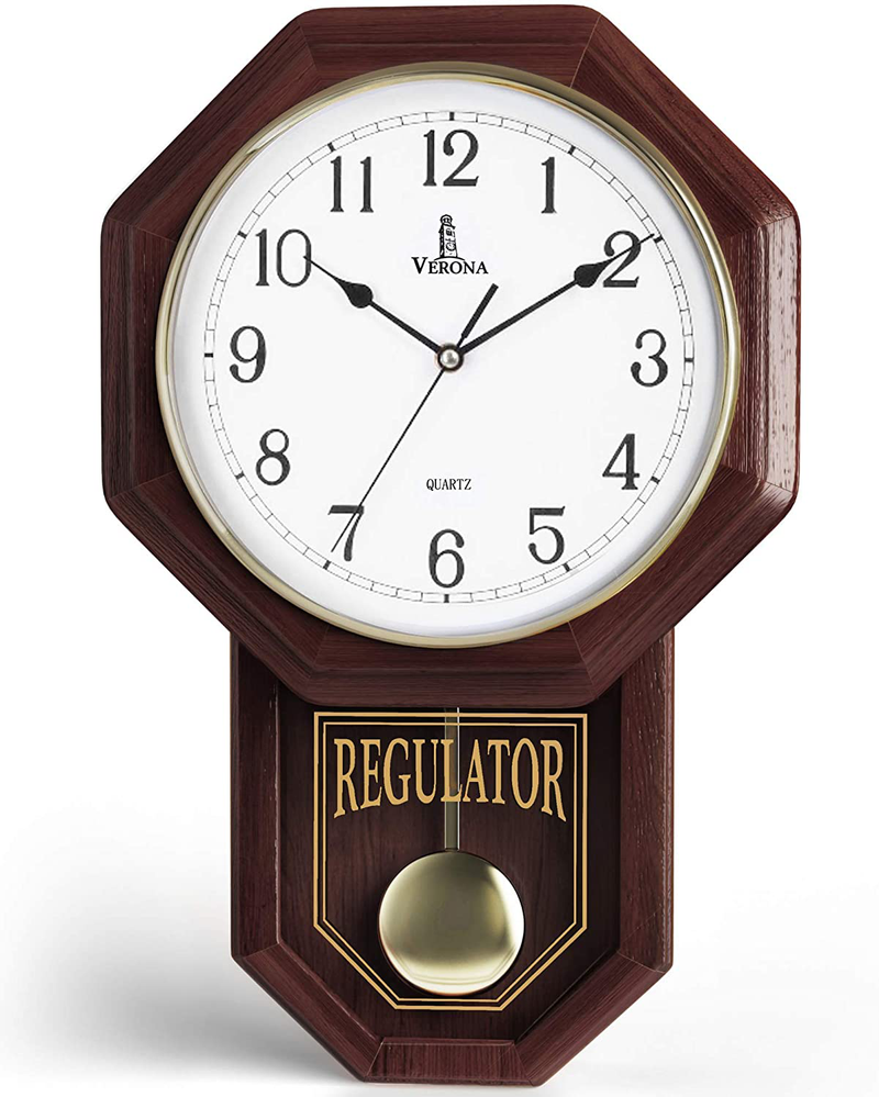 Pendulum Wall Clock - Decorative Wood Wall Clock with Pendulum - Schoolhouse Clock Regulator Design, Battery Operated & Silent, Wooden Pendulum Clock for Living Room, Office, Home Decor & Gift 18"x11" Home & Garden > Decor > Clocks > Wall Clocks Lovely Home Essentials   