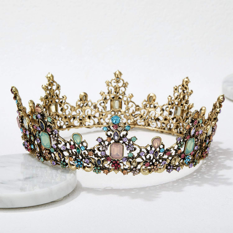 SWEETV Jeweled Baroque Queen Crown - Rhinestone Wedding Crowns and Tiaras for Women, Costume Party Hair Accessories with Gemstones Apparel & Accessories > Costumes & Accessories > Costumes SWEETV   