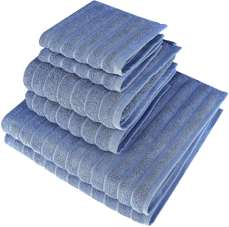 Classic Turkish Towels Luxury Ribbed Bath Towels - Soft Thick Jacquard Woven 6 Piece Bath Set Made with 100% Turkish Cotton (Blue) Home & Garden > Linens & Bedding > Towels Classic Turkish Towels   