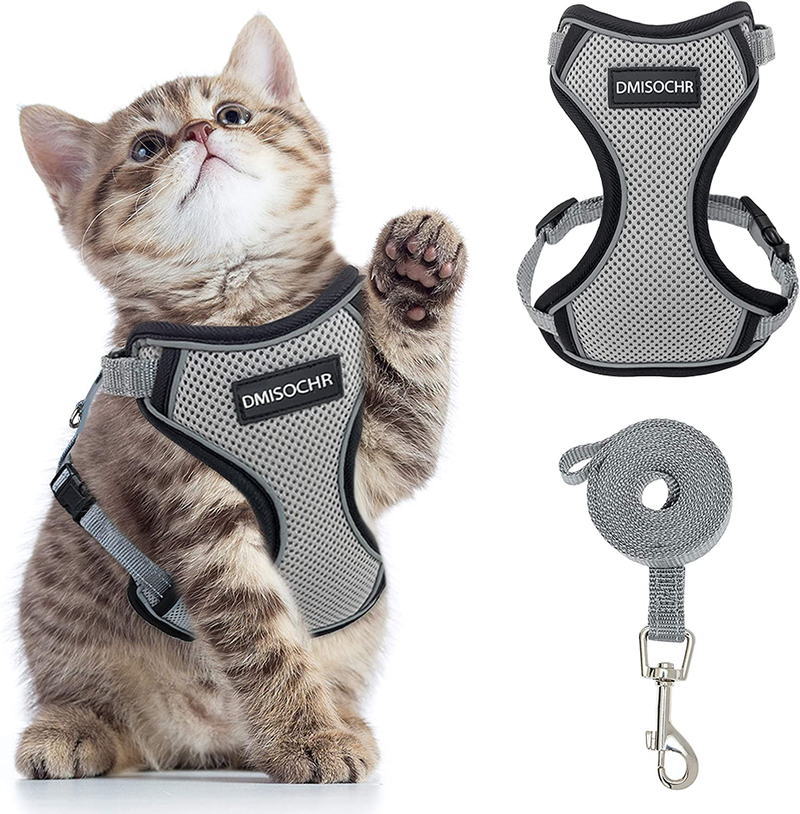 DMISOCHR Cat Harness and Leash Set - Escape Proof Safe Cat Vest Harness for Walking Outdoor - Reflective Adjustable Soft Mesh Breathable Body Harness - Easy Control for Small, Medium, Large Cats Animals & Pet Supplies > Pet Supplies > Cat Supplies > Cat Apparel DMISOCHR Grey Small (neck: 7"-11" chest: 10.5"-16") 