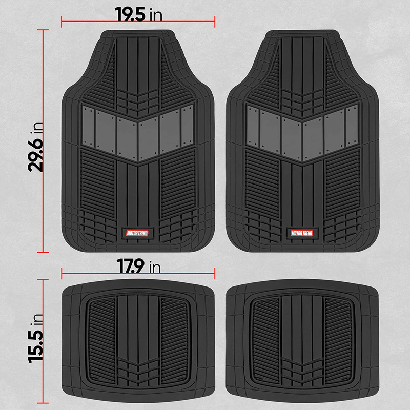 Motor Trend DualFlex All-Weather Rubber Floor Mats for Car, Truck, Van & SUV – Waterproof Front & Rear Liners with Drainage Channels & Two-Tone Sport Design