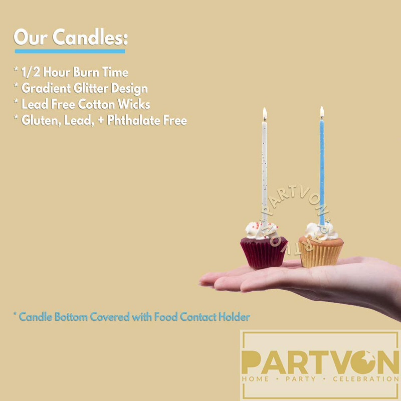 Glitter Birthday Boy Cake Topper Candles | 16 Long Thin Birthday Man Party Cake Candles | Luxurious Birthday Baby Shower Cupcake Sparklers for Kids Theme Party Decorations Home & Garden > Decor > Home Fragrances > Candles PARTVON   