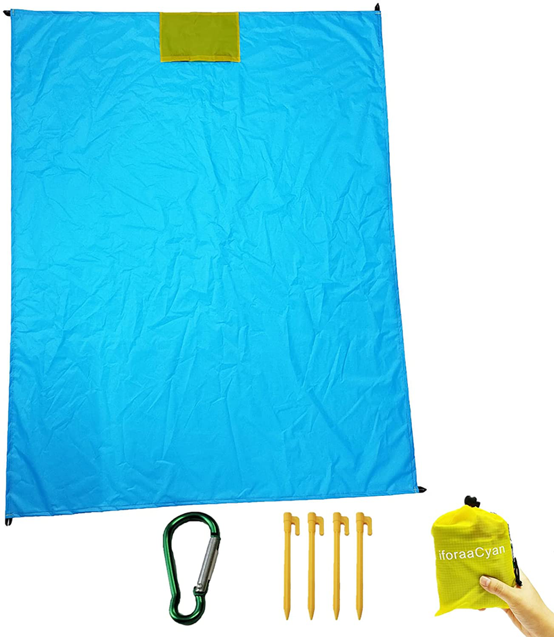 Foldable Beach Mat， Portable Beach Blankets (Waterproof and Sand-Proof Mats for 2-4 Adults) large size Lightweight Picnic Mats for Travel Camping Hiking， Quick-Drying Pocket Blanket(71X55Inches) Home & Garden > Lawn & Garden > Outdoor Living > Outdoor Blankets > Picnic Blankets iforaaCyan Default Title  