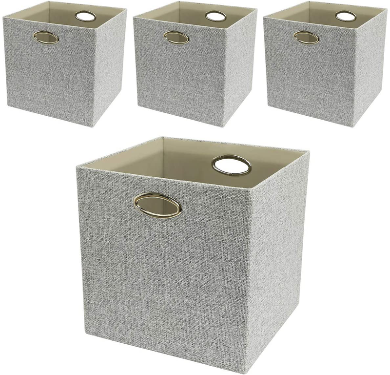 Storage Bins Storage Cubes, 13×13 Fabric Storage Boxes Foldable Baskets Containers Drawers for Nurseries,Offices,Closets,Home Décor ,Set of 4 ,Grey-white Striped Home & Garden > Decor > Seasonal & Holiday Decorations Posprica Grey 13×13×13/4pcs 