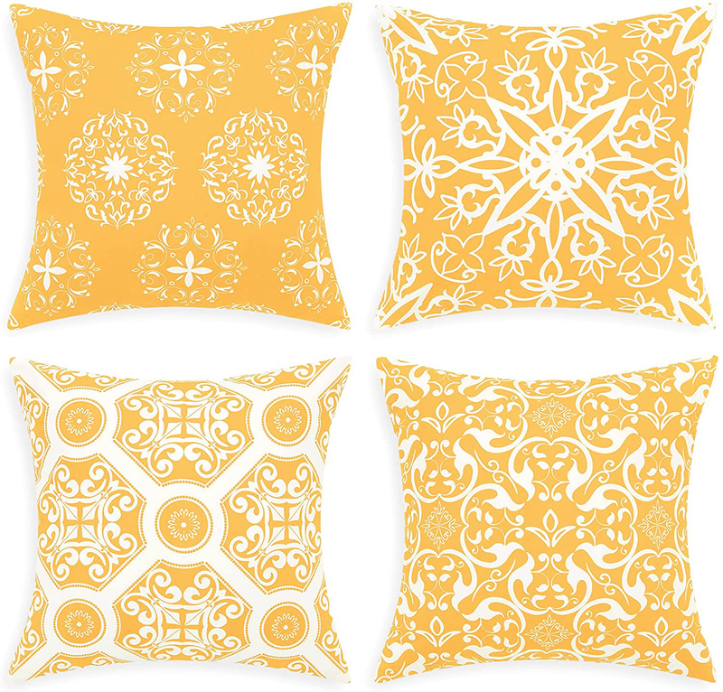 Fascidorm Blue Floral Throw Pillow Covers Vintage Mandala Decorative Throw Pillow Case Cushion Case for Room Bedroom Room Sofa Chair Car, Light Blue and White, Set of 4, 18 X 18 Inch Home & Garden > Decor > Chair & Sofa Cushions Fascidorm Yellow 18 x 18-Inch 