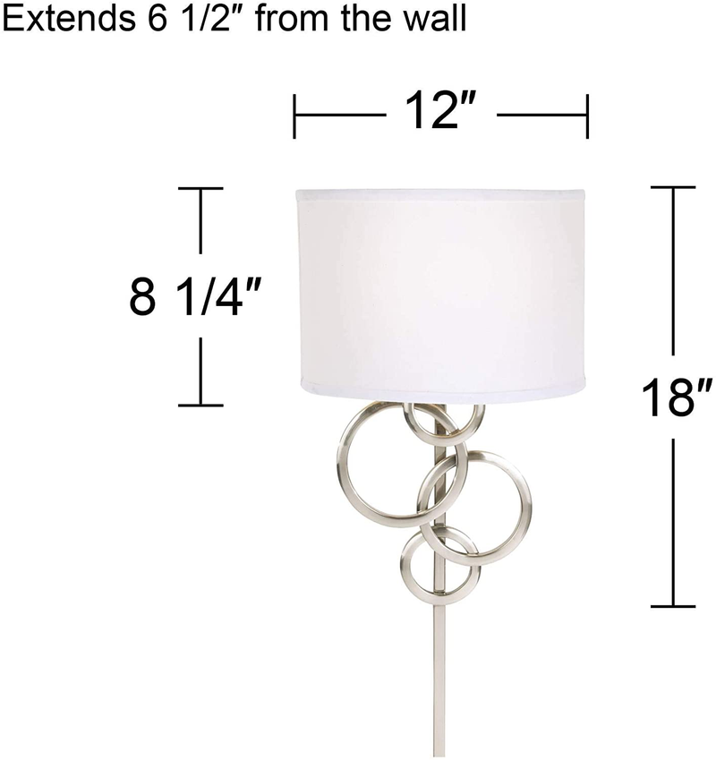 Circles Modern Indoor Wall Mount Lamp Brushed Nickel Silver Plug-In Light Fixture off White Cotton Half Shade for Bedroom Bedside House Reading Living Room Home Hallway Dining - Possini Euro Design Home & Garden > Lighting > Lighting Fixtures > Wall Light Fixtures KOL DEALS   