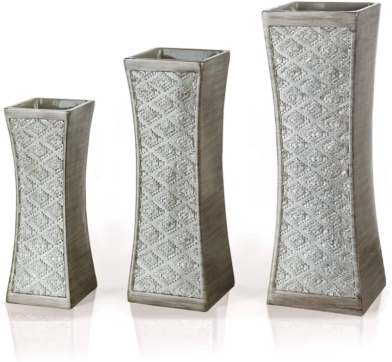 Dublin Flower Vase Set of 3 - Centerpieces for Dining Room Table, Decorative Vases Home Decor Accents for Living Room, Bedroom, Kitchen & More Packaged in Gift Box (Brushed Silver) Home & Garden > Decor > Vases Creative Scents   