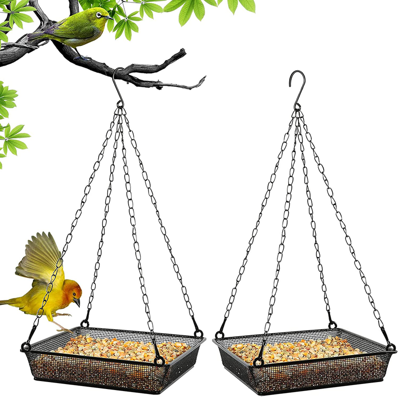 Hanging Bird Feeder Tray, Food Platform Metal Mesh Hanging Seed Tray Feeders for Garden Yard Outside Decoration with Durable Chains, for Outdoors Garden Great for Attracting Birds Animals & Pet Supplies > Pet Supplies > Bird Supplies > Bird Cage Accessories > Bird Cage Food & Water Dishes Merkisa Large 2PCS  
