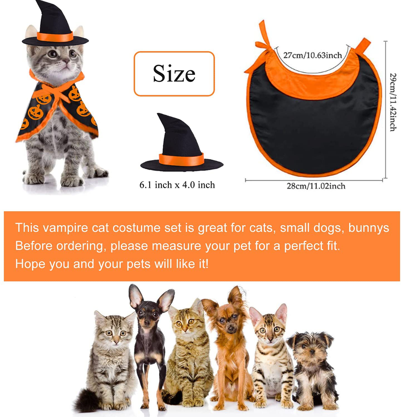 Halloween Cat Pet Wizard Costume Cats Small Dogs Clothes Outfit Witch Cape with Hats Pets Costume Apparel for Kitten Puppy for Birthday Cosplay Halloween Eve Party Animals & Pet Supplies > Pet Supplies > Cat Supplies > Cat Apparel LOLIPOUP   