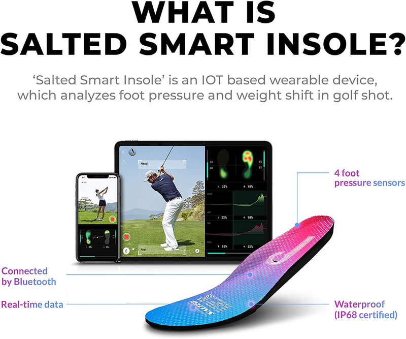Salted Smart Insoles - Golf & Fitness Activities | Smart Fitness | Analyzes Golf Swing Posture Through Balance and Foot Pressure, Compatible Apps for Android/iOS, IoT Wearable Device, IP68 Waterproof