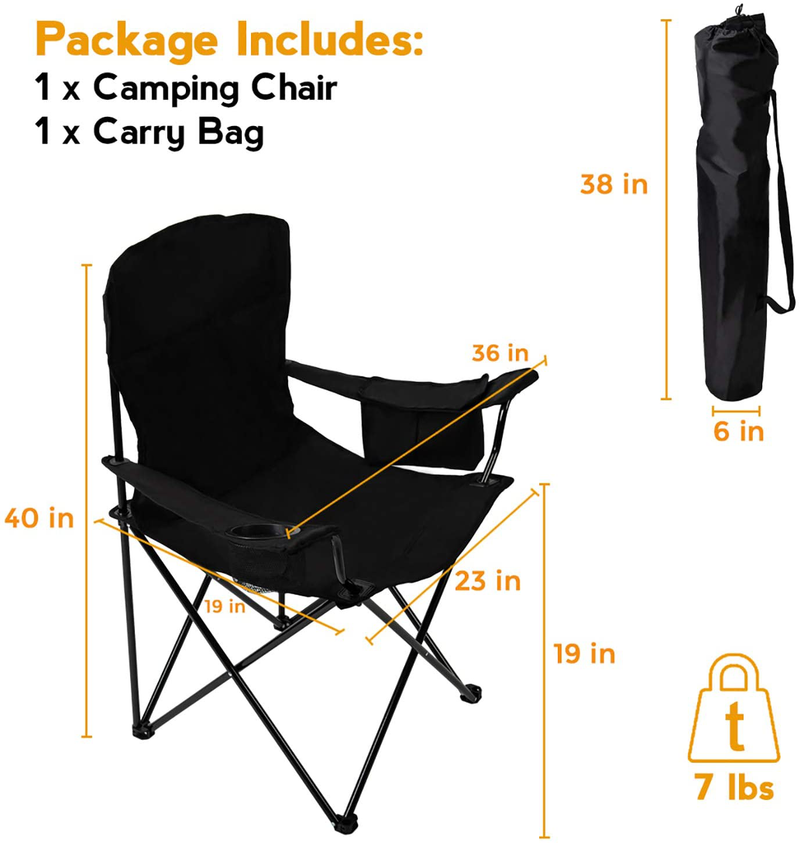 Pacific Pass Full Back Quad Chair for Outdoor and Camping with Cooler and Cup Holder, Carry Bag Included, Supports 300Lbs, Middle, Black Sporting Goods > Outdoor Recreation > Camping & Hiking > Camp Furniture Pacific Pass   