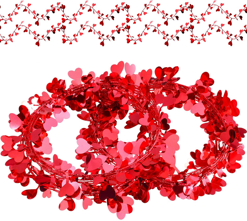 Chuangdi 2 Pieces Red Heart Tinsel Garlands Valentine'S Day Heart Shaped Tinsel Garlands Valentines Love Hanging Garlands Decoration for Wedding Party Valentine'S Day Decor Arts & Entertainment > Party & Celebration > Party Supplies Chuangdi   