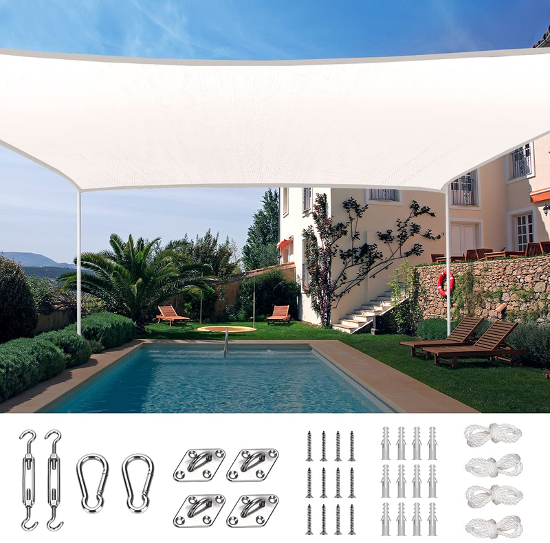 Quictent 20X16FT 185G HDPE Rectangle Sun Shade Sail Canopy 98% UV Block Outdoor Patio Garden with Hardware Kit (Blue) Home & Garden > Lawn & Garden > Outdoor Living > Outdoor Umbrella & Sunshade Accessories Quictent White 10 x 13 ft 