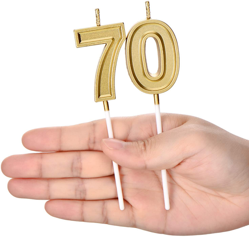 Frienda 70th Birthday Candles Cake Numeral Candles Happy Birthday Cake Candles Topper Decoration for Birthday Wedding Anniversary Celebration Supplies (Gold)