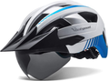 VICTGOAL Bike Helmet with USB Rechargeable Rear Light Detachable Magnetic Goggles Removable Sun Visor Mountain & Road Bicycle Helmets for Men Women Adult Cycling Helmets Sporting Goods > Outdoor Recreation > Cycling > Cycling Apparel & Accessories > Bicycle Helmets VICTGOAL Silver  