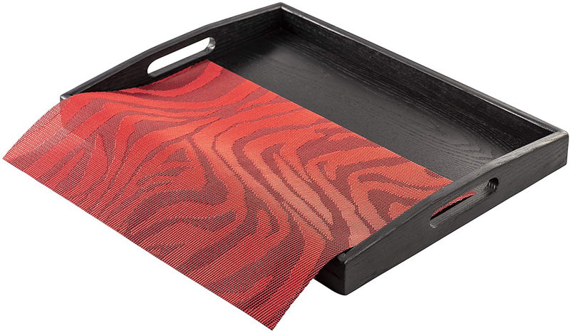 mdaKitchen Serving Tray with Handles and Non-Slip Mat, Wood Large Black Rustic Butler Rectangle Tray for Breakfast in Bed, Ottoman Food Coffee Tea Table Tray for Eating 17" x 13" x 2" (Red) Home & Garden > Decor > Decorative Trays mdaKitchen Eat with Pleasure Red  