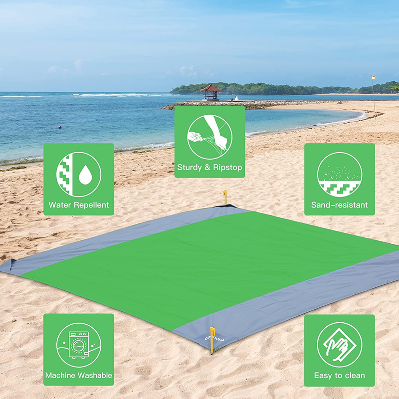 Memboo Beach Blanket, Sand Free Waterproof Camping Mat 79"x83" for 2-7 People, Oversized Compact Lightweight Picnic Tarp for Beach Camping Hiking -Green/Gray Home & Garden > Lawn & Garden > Outdoor Living > Outdoor Blankets > Picnic Blankets MEMBOO   