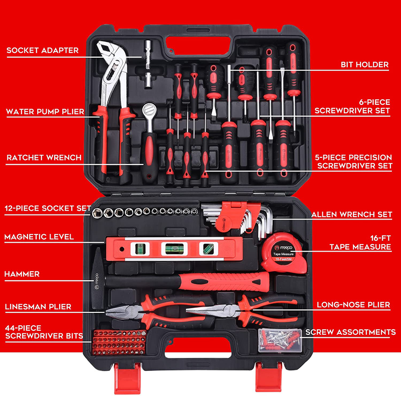 M MEEPO Tool Set, 186-Piece Tool Kit for Men Women Home and Household Repair, Complete Home Tool Kit for DIY, College Students, with Solid Toolbox Hardware > Tools > Tool Sets M MEEPO   