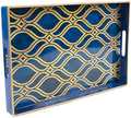 MAONAME Plastic Decorative Tray, Rectangular Marbling Tray with Handles, Coffee Table Serving Tray for Ottoman, Bathroom, Storage | 15.7" Lx 10.2" W X 1.57" H Home & Garden > Decor > Decorative Trays MAONAME Wipe Gold Blue 1 