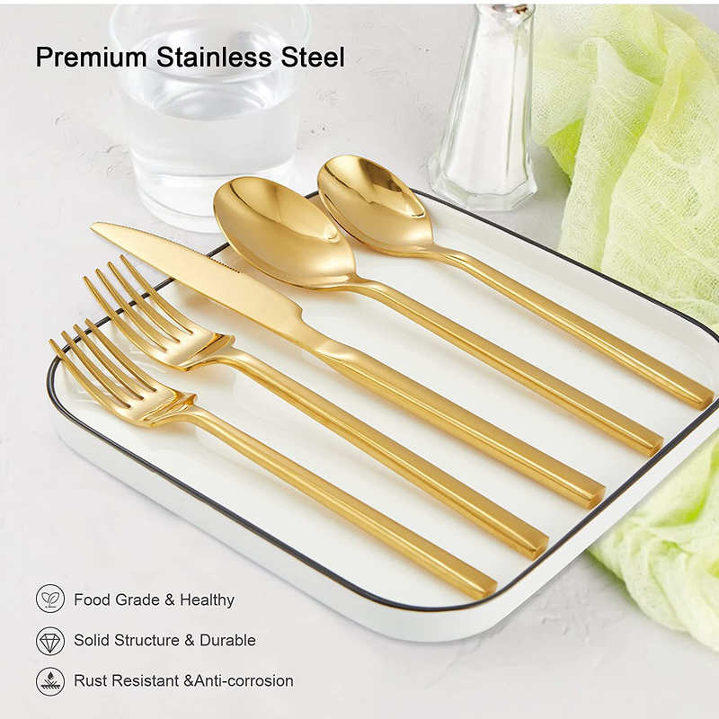 Gold Silverware Set, 20-Piece Stainless Steel Flatware Cutlery Set Service for 4, Tableware Utensils Set Includes Knife/Spoon/Fork for Kitchen Home Restaurant Gift, Mirror Polished, Dishwasher Safe Home & Garden > Kitchen & Dining > Tableware > Flatware > Flatware Sets Areszon   