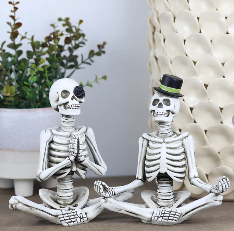 Halloween Mr. and Mrs. Meditating Skeleton Figurines, Day of the Dead Table Décor Small Statues for Halloween Party Decorations on Mantel, Shelf, Buffet Table or Centerpiece, 2 Packs Arts & Entertainment > Party & Celebration > Party Supplies OYATON Default Title  