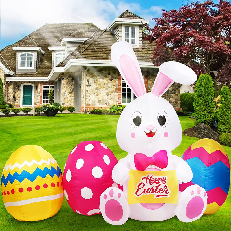 GUDELAK 6 FT Easter Inflatables Outdoor Decorations, Inflatable Easter Bunny and Colorful Eggs Build-In 5 Leds, Happy Easter Blow up Yard Decorations for the Home Holiday Party, Outdoor, Lawn, Garden Home & Garden > Decor > Seasonal & Holiday Decorations GUDELAK Easter Bunny  