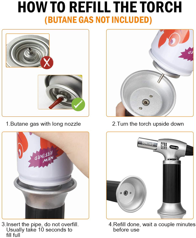 Sondiko Butane Torch, Refillable Kitchen Torch Lighter, Fit All Butane Tanks Blow Torch with Safety Lock and Adjustable Flame for Desserts, Creme Brulee, BBQ and Baking(Butane Gas Not Included) Home & Garden > Kitchen & Dining > Kitchen Tools & Utensils ‎Sondiko   
