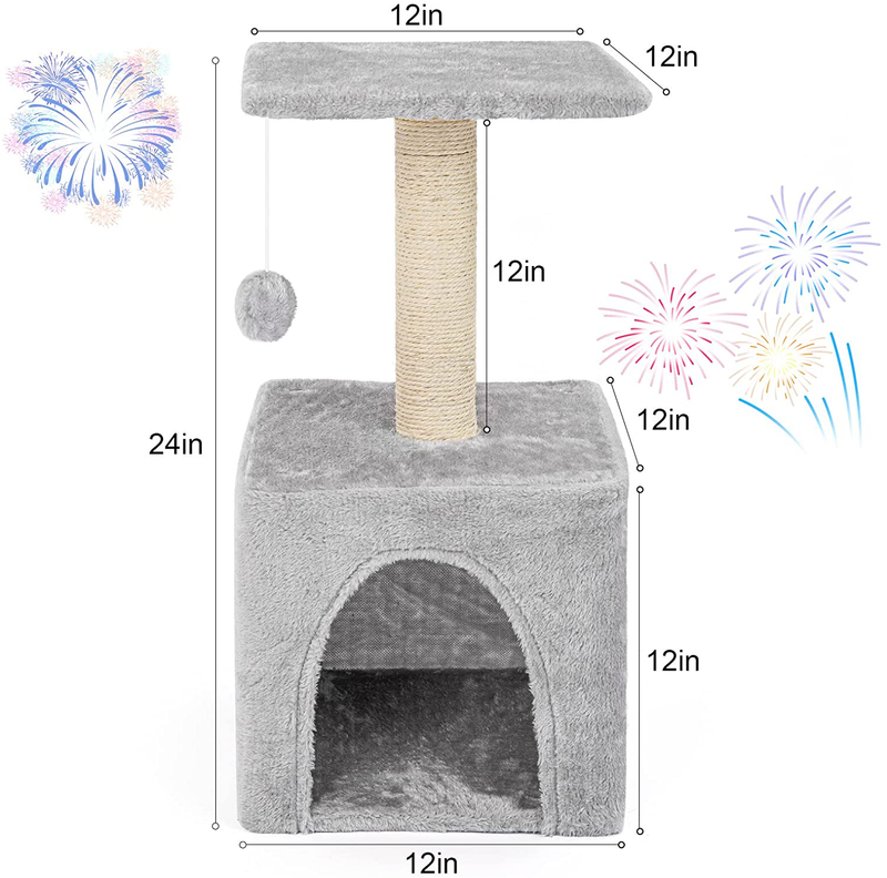 Teodty Cat Tree, 24" Cat Tower for Indoor Cats, Multi-Level Cat House Condo, Scratching Posts, Cat Climbing Stand with Toy for Medium Small Kittens Play Rest